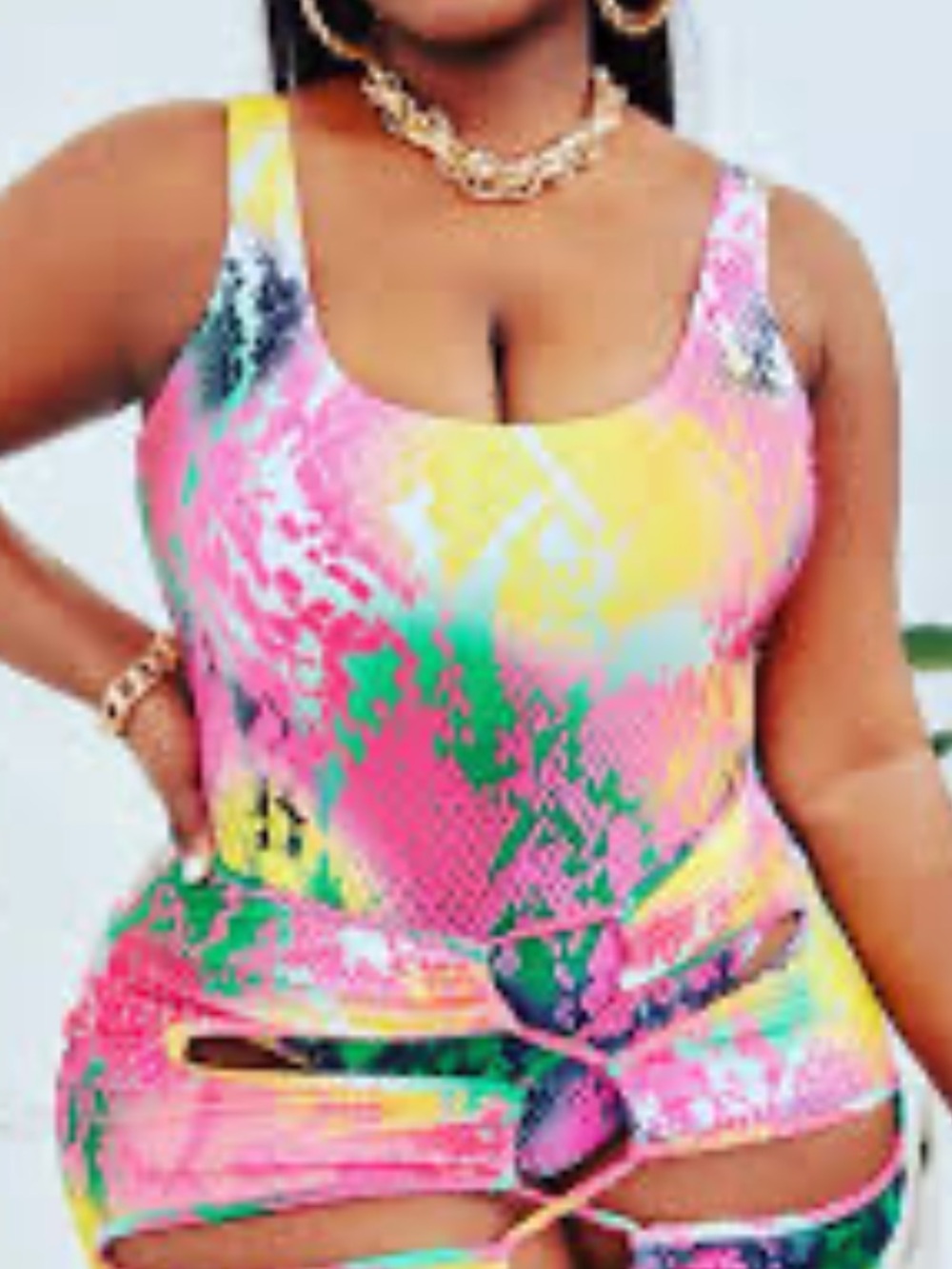 SHEIN One Piece swimsuit bathing suit neon pink yellow snakeskin print 3X NWT